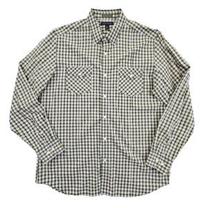Banana Republic Shirt Men's Large Green Check LS BU Pockets Stretch EUC LN